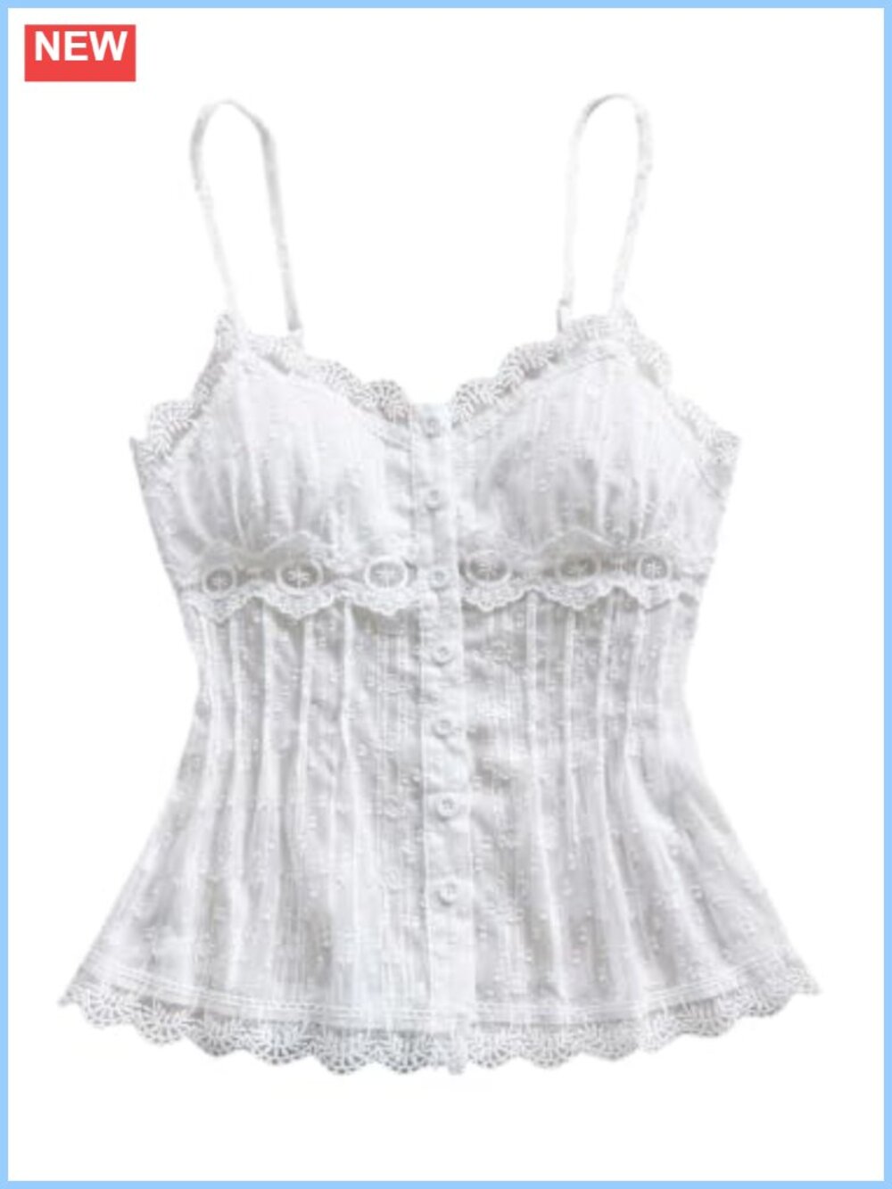 Lace Button Cami Spaghetti Strap Slim Fit Crop Top Beach Summer
